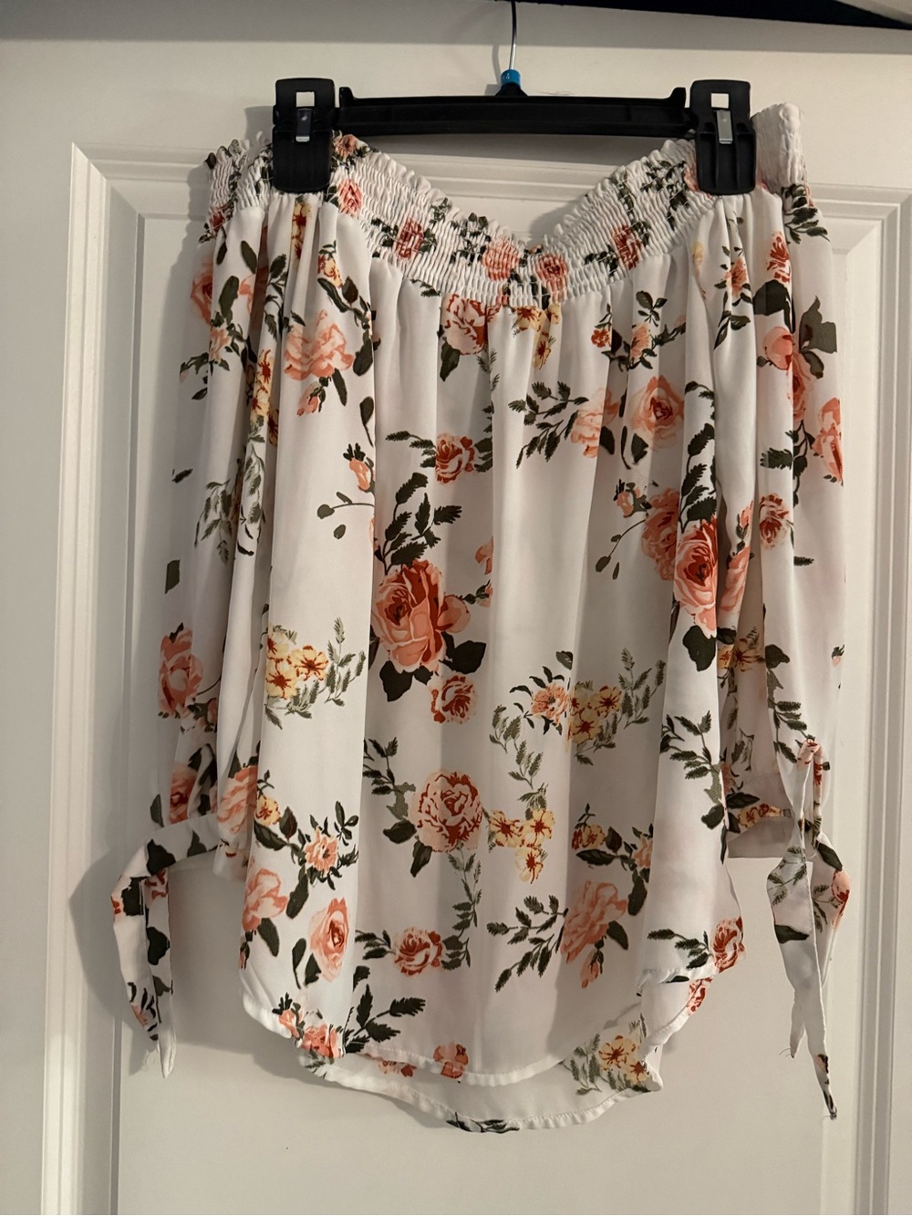 Floral Off-Shoulder Skirt - White with Peach Rose Print